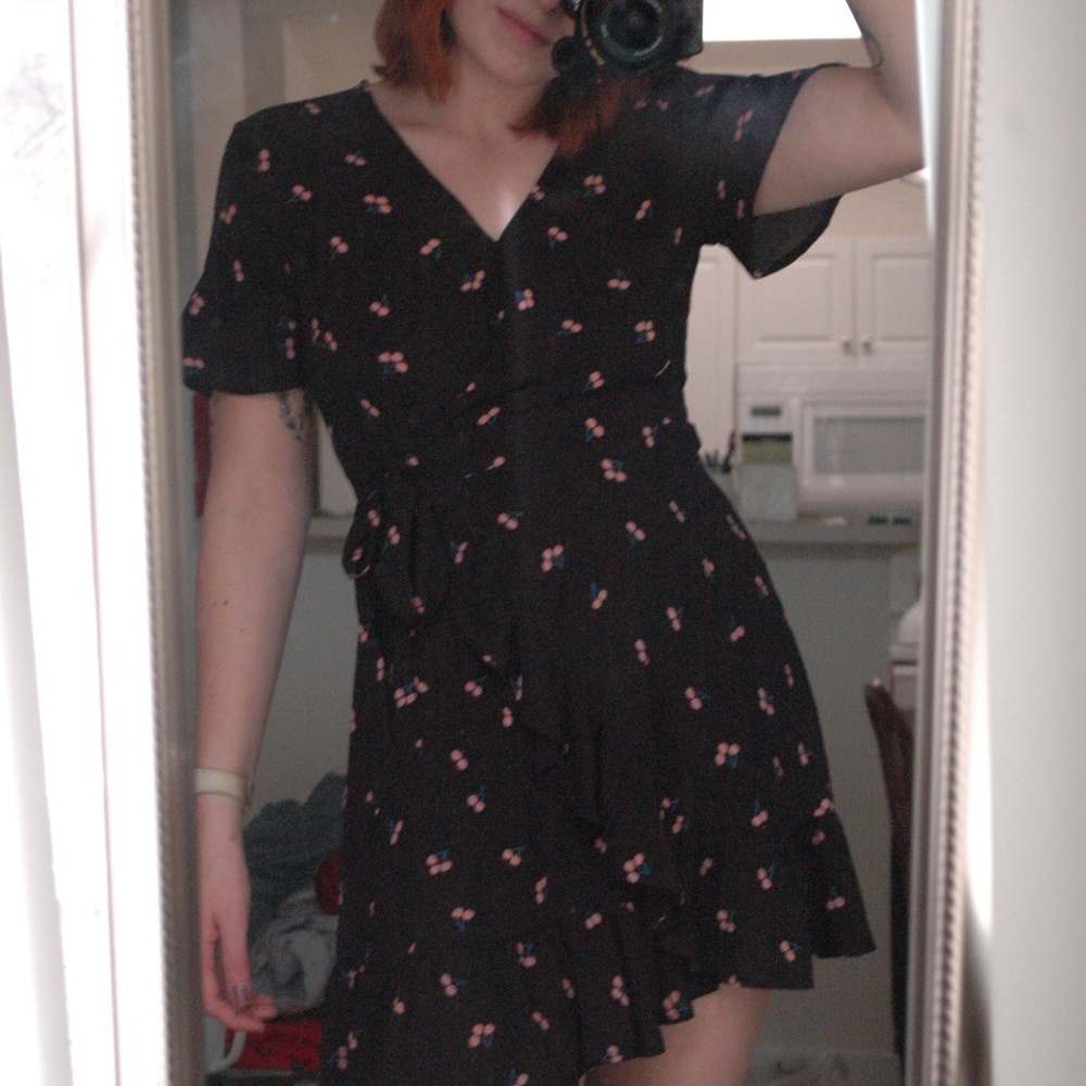 Cherry Print Wrap Dress